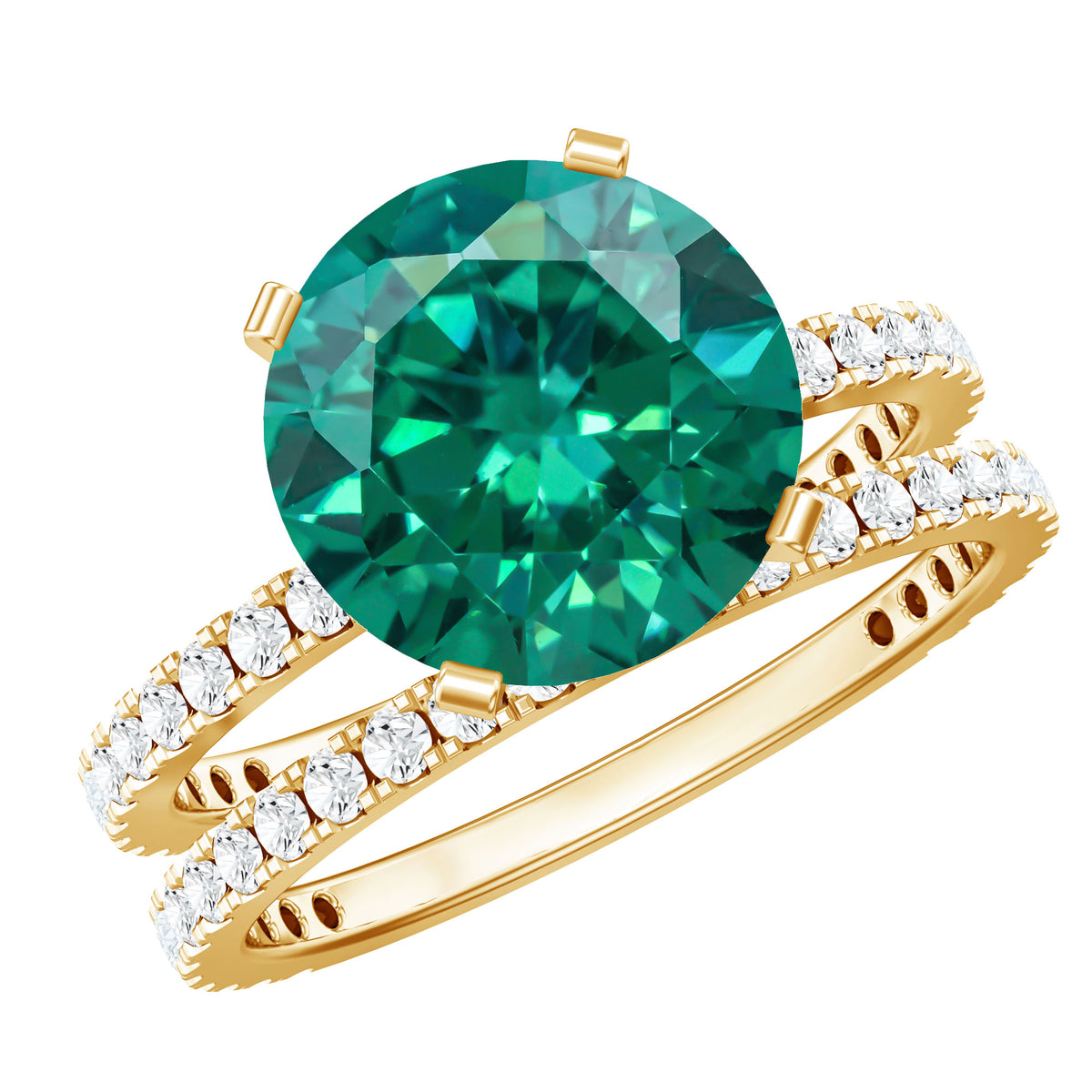 3.5 Carat Lab Created Emerald and Diamond Engagement Ring Set AAAA - Rosec Jewels