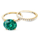 3.5 Carat Lab Created Emerald and Diamond Engagement Ring Set AAAA - Rosec Jewels