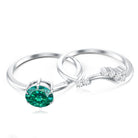0.8 Carat Lab Grown Emerald and Diamond Wedding Ring Set for Women AAAA - Rosec Jewels