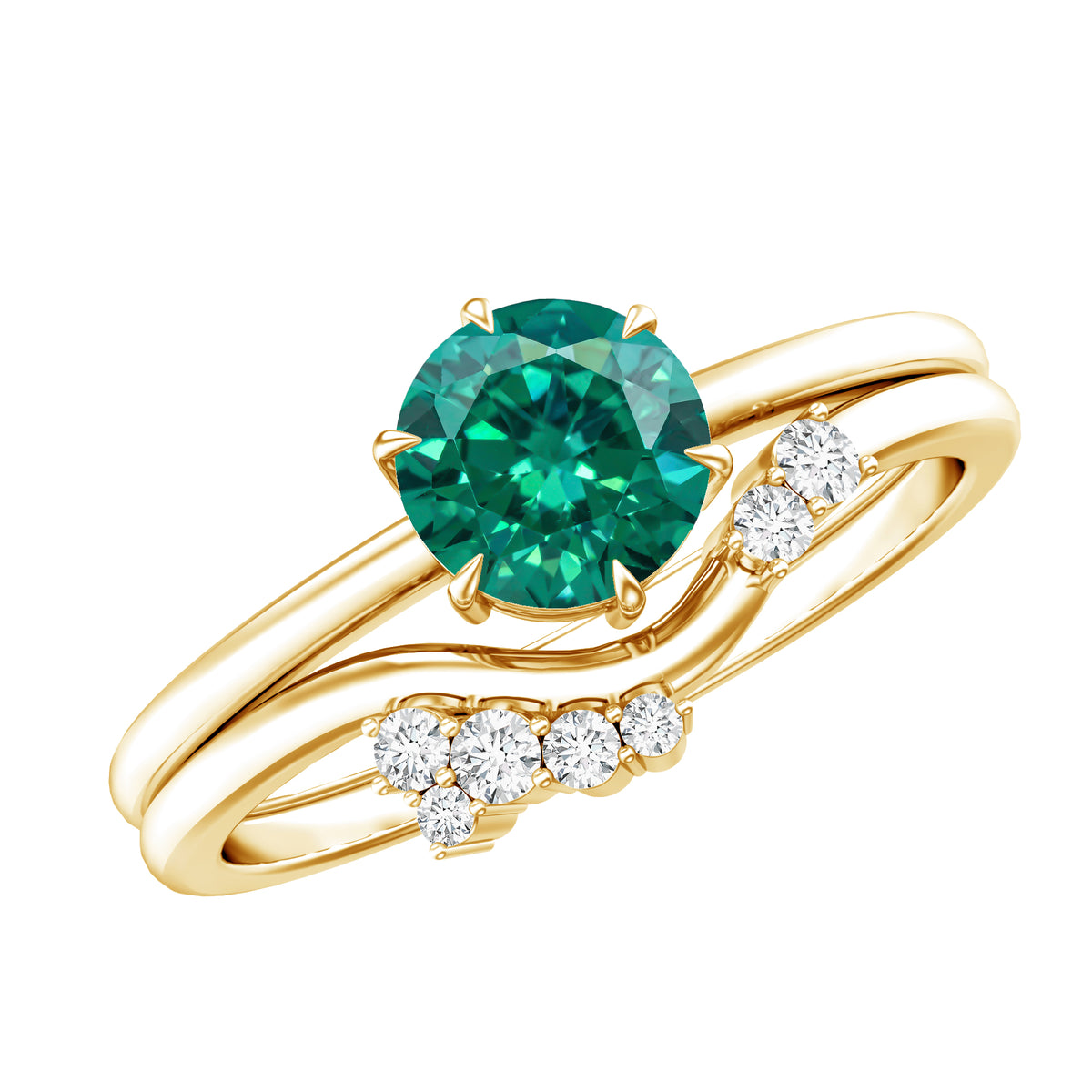 0.8 Carat Lab Grown Emerald and Diamond Wedding Ring Set for Women AAAA - Rosec Jewels