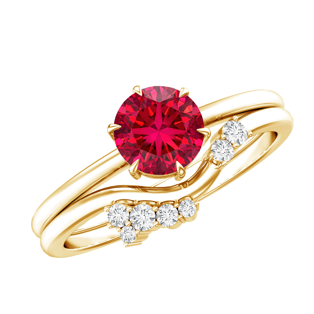 1.3 Carat Lab Grown Ruby and Diamond Engagement Wedding Ring Set of 2 AAAA - Rosec Jewels