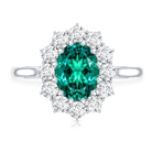 1 Carat Lab Created Emerald Oval Engagement Ring with Diamond Halo AAAA - Rosec Jewels