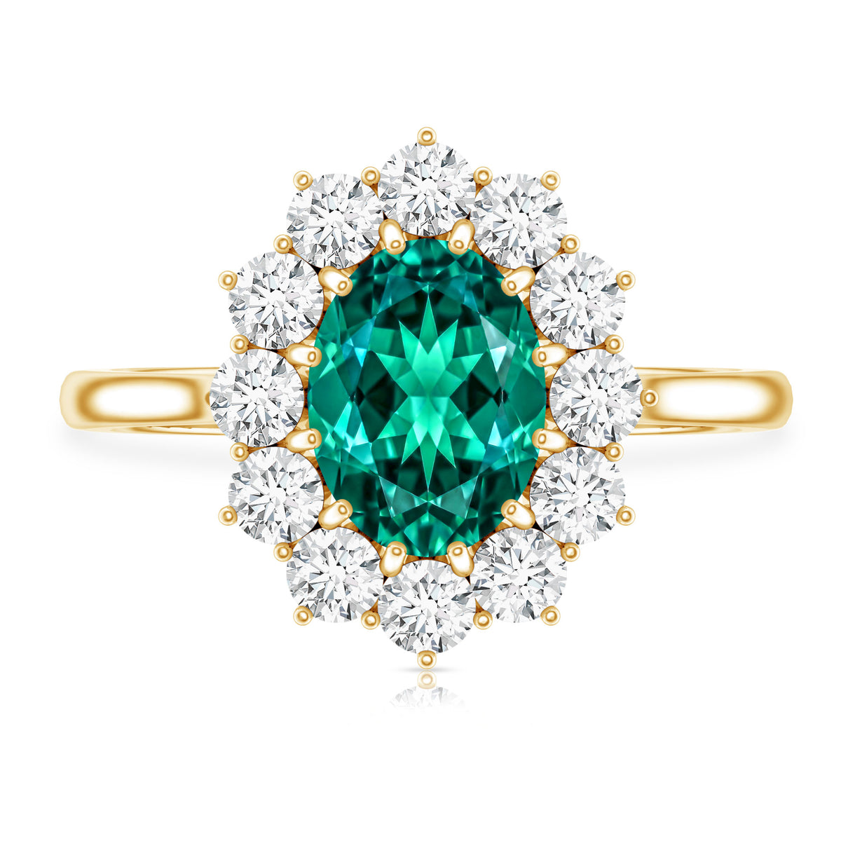 1 Carat Lab Created Emerald Oval Engagement Ring with Diamond Halo AAAA - Rosec Jewels
