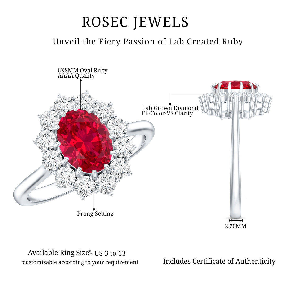1.5 Carat Lab Grown Ruby Oval Engagement Ring with Diamond Halo AAAA - Rosec Jewels