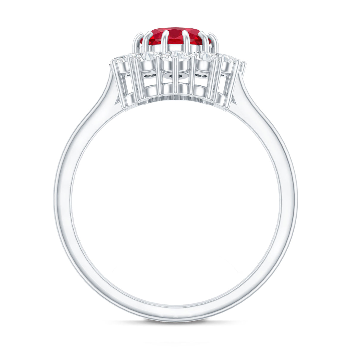 1.5 Carat Lab Grown Ruby Oval Engagement Ring with Diamond Halo AAAA - Rosec Jewels