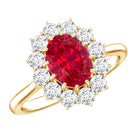 1.5 Carat Lab Grown Ruby Oval Engagement Ring with Diamond Halo AAAA - Rosec Jewels