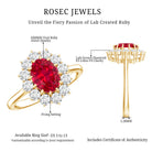 1.5 Carat Lab Grown Ruby Oval Engagement Ring with Diamond Halo AAAA - Rosec Jewels