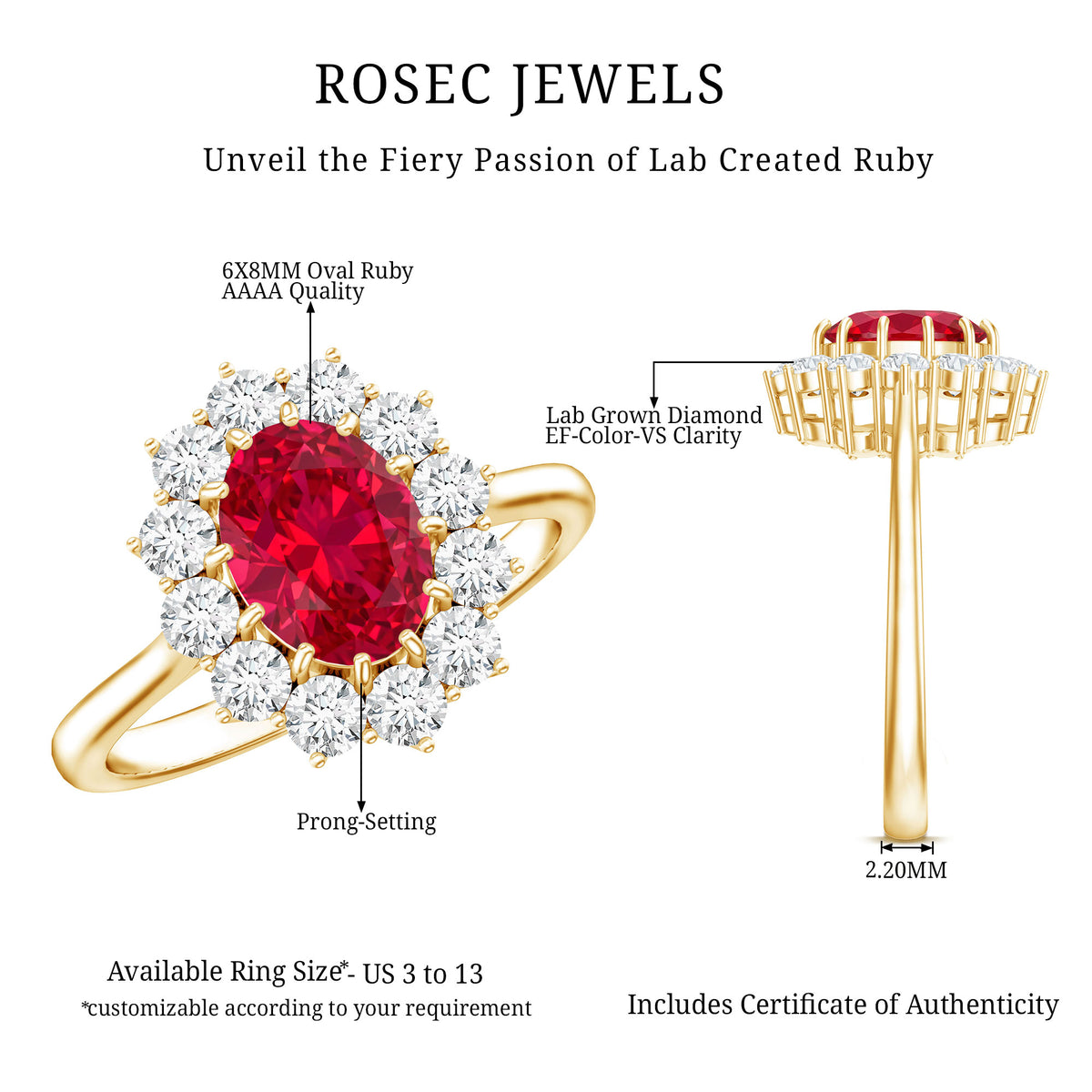 1.5 Carat Lab Grown Ruby Oval Engagement Ring with Diamond Halo AAAA - Rosec Jewels