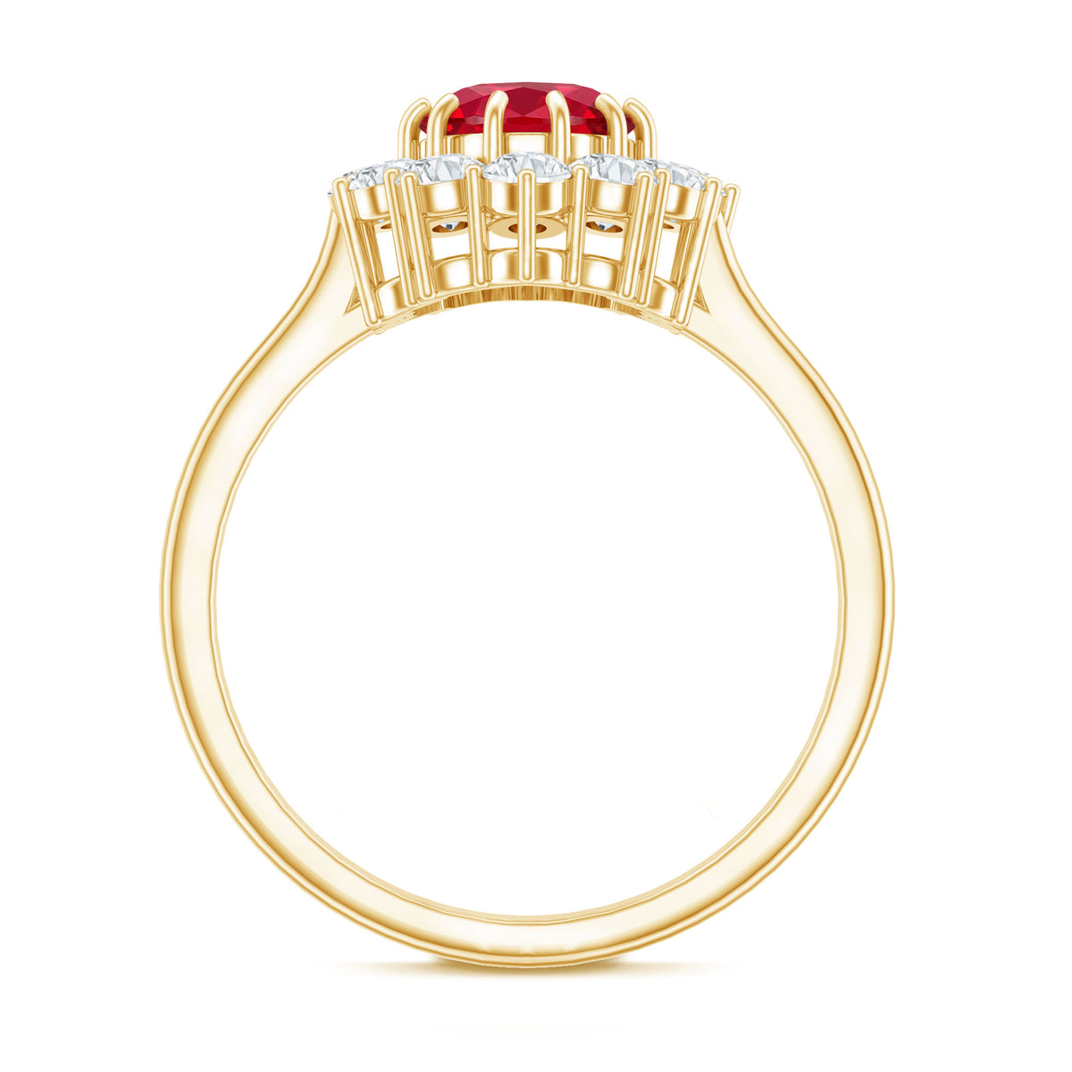 1.5 Carat Lab Grown Ruby Oval Engagement Ring with Diamond Halo AAAA - Rosec Jewels