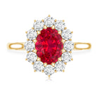 1.5 Carat Lab Grown Ruby Oval Engagement Ring with Diamond Halo AAAA - Rosec Jewels