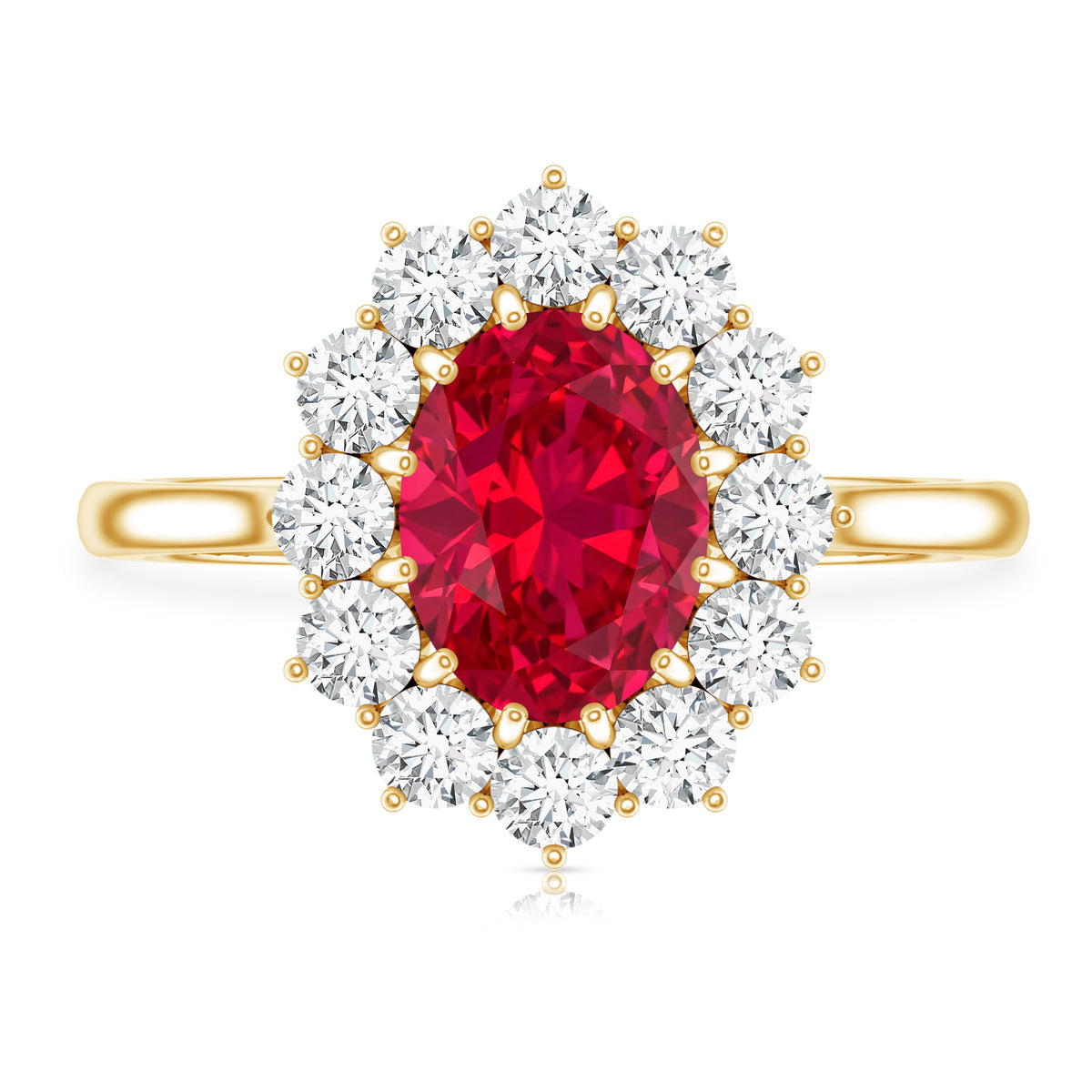 1.5 Carat Lab Grown Ruby Oval Engagement Ring with Diamond Halo AAAA - Rosec Jewels