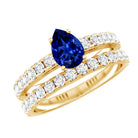 Pear Shape Lab Grown Blue Sapphire and Diamond Bridal Ring Set AAAA - Rosec Jewels