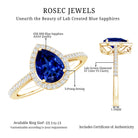 1.6 Carat Pear Shaped Lab Grown Blue Sapphire and Diamond Halo Engagement Ring AAAA - Rosec Jewels