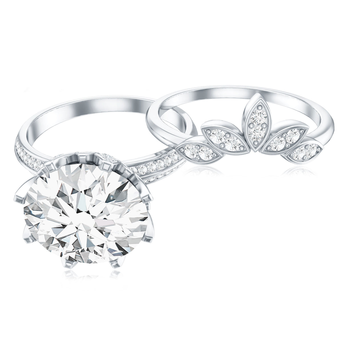 4 Carat Lab Grown Diamond Flower Engagement Ring with Wedding Band Lab - ( EF-VS ) - Rosec Jewels