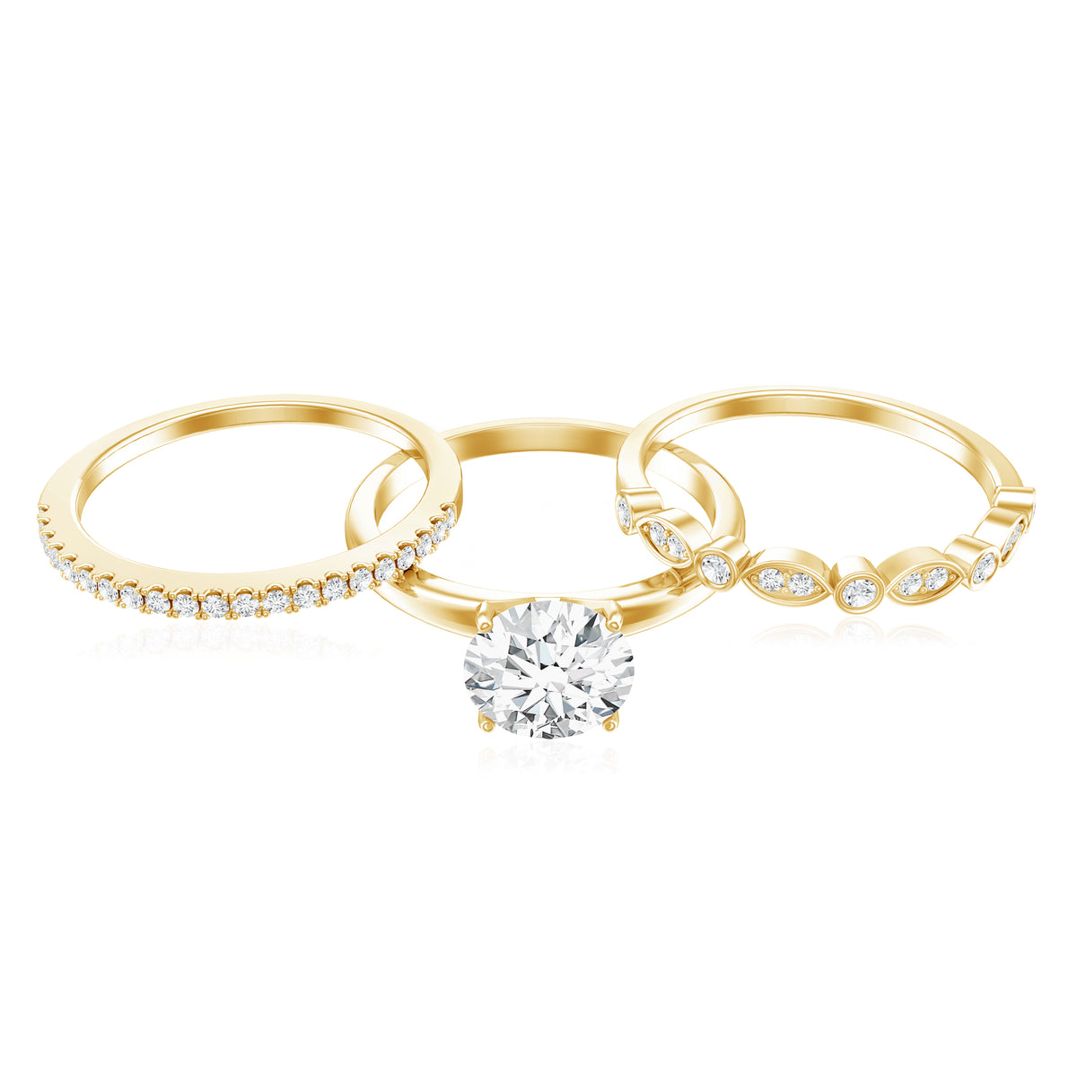 IGI Verified 3 Carat Lab Grown Diamond Trio Wedding Ring Set Lab - ( E-VS1 ) - Rosec Jewels