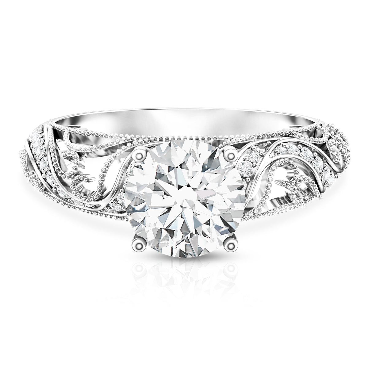 IGI Certified 2 Carat Lab Grown Diamond Vintage Looking Engagement Ring Lab - ( E-VS1 ) - Rosec Jewels
