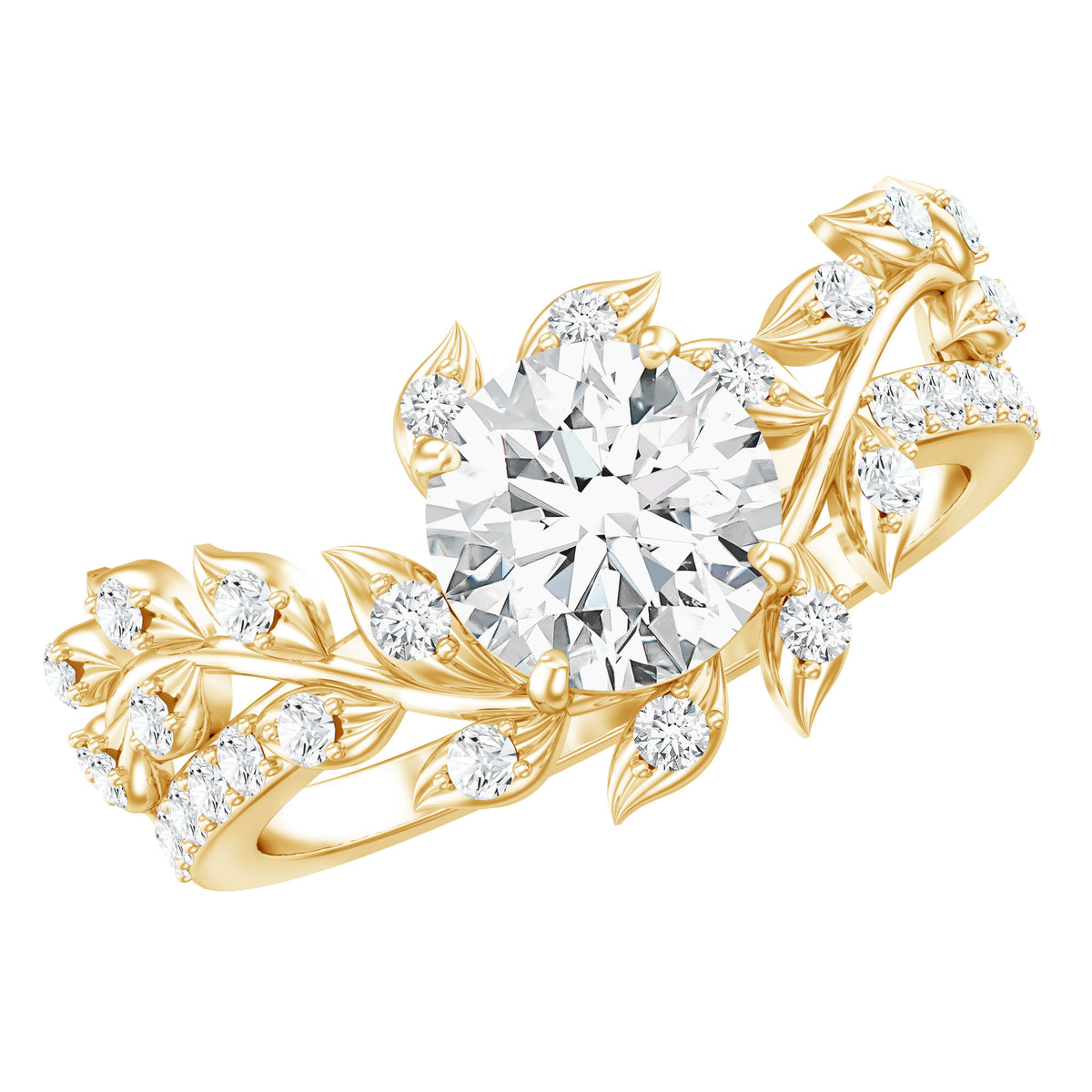 IGI Verified Nature Inspired Engagement Ring with 2 Carat Lab Grown Diamond Lab - ( E-VS1 ) - Rosec Jewels