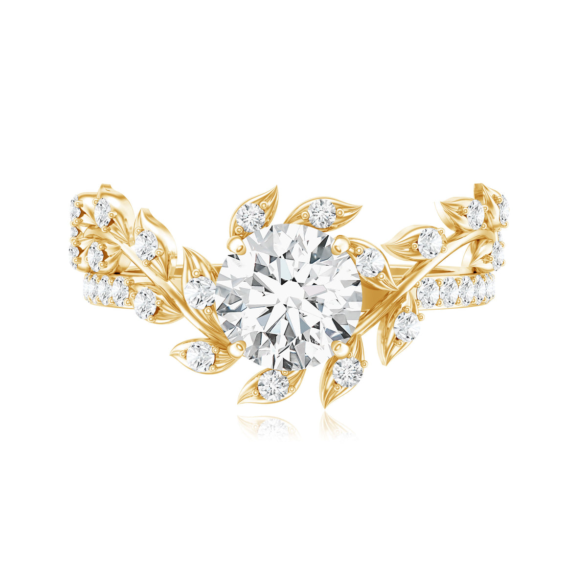 IGI Verified Nature Inspired Engagement Ring with 2 Carat Lab Grown Diamond Lab - ( E-VS1 ) - Rosec Jewels