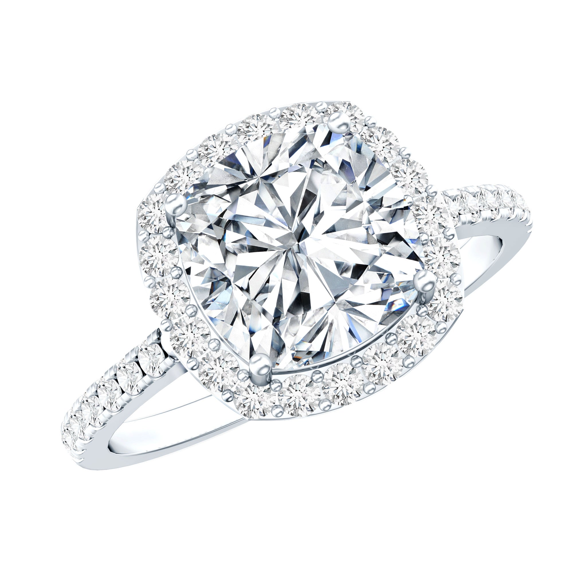 Rosec Jewels-Victorian Style 3 Carat Cushion Moissanite Halo Engagement Ring