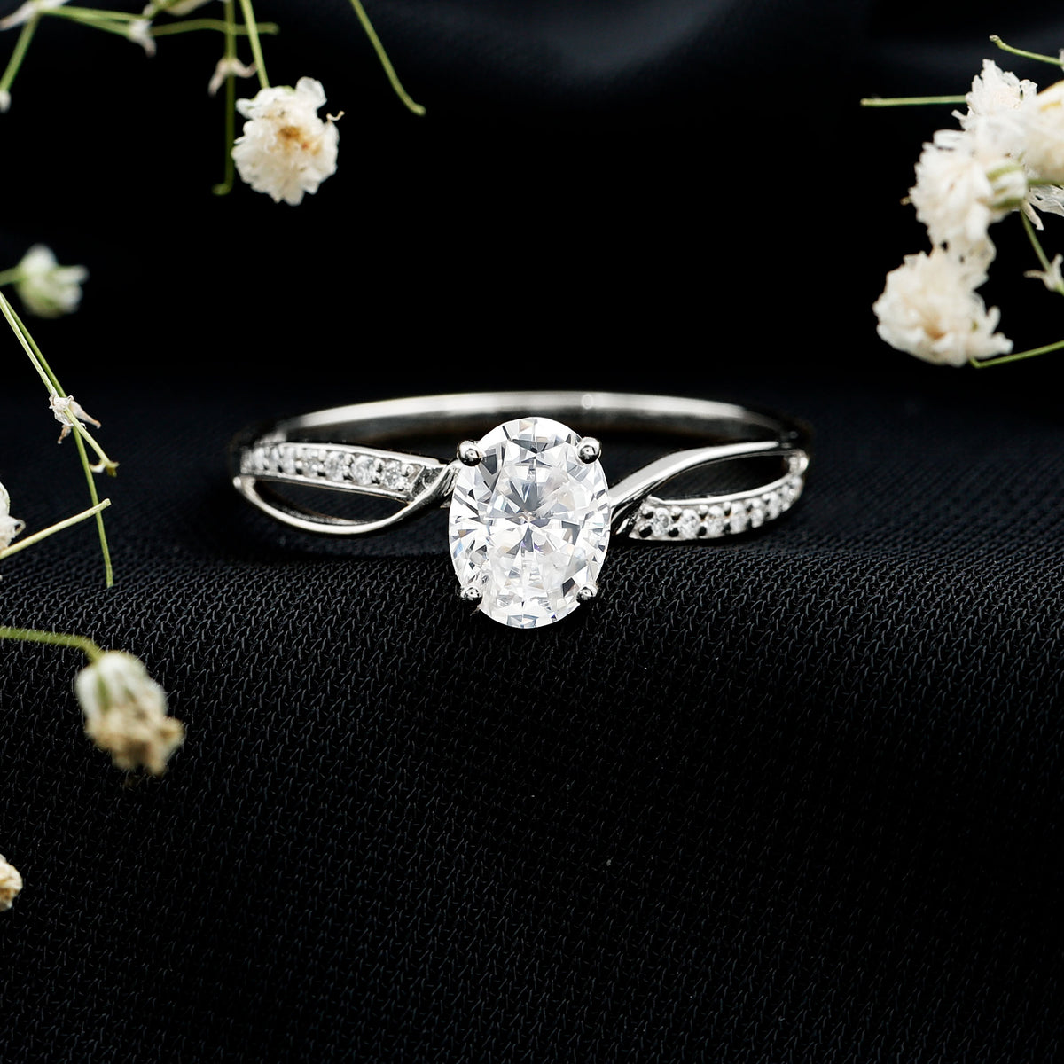 1 Carat Certified Moissanite Oval Engagement Ring with Infinity Band D-VS1 - Rosec Jewels