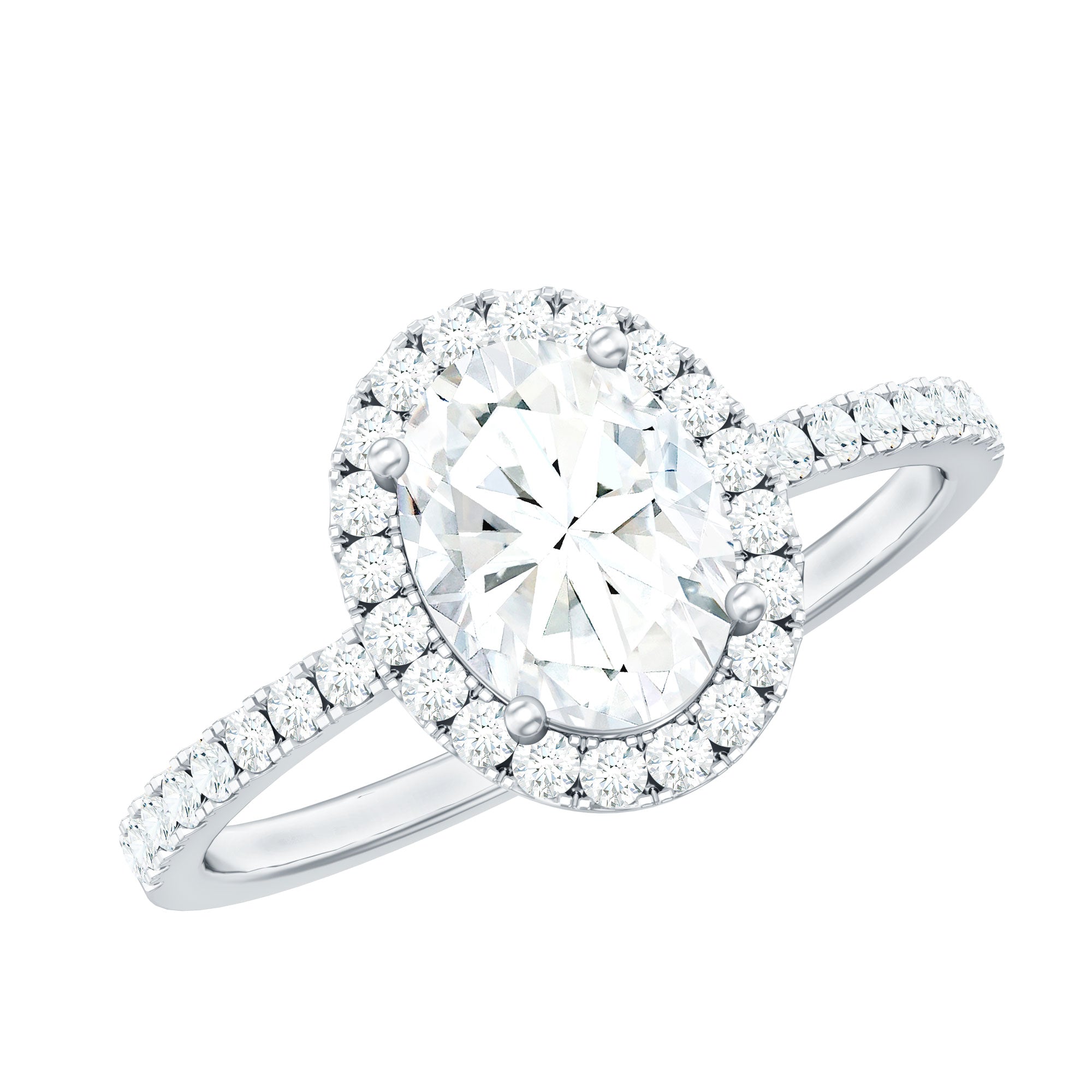 Rosec Jewels-Certified Moissanite Oval Engagement Ring with Halo