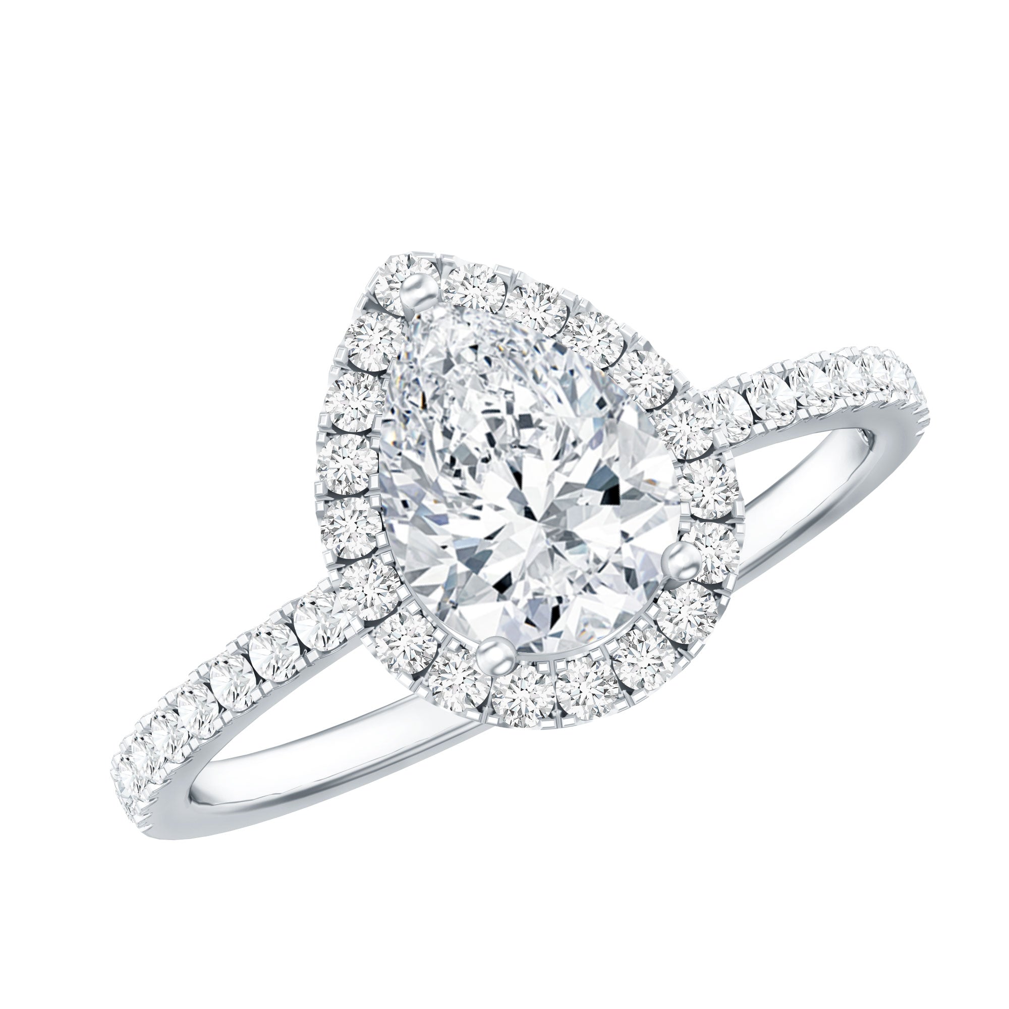 Certified Moissanite Teardrop Engagement Ring with Halo D-VS1 - Rosec Jewels