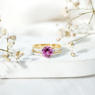 2.25 Carat Lab Grown Pink Sapphire Solitaire Bridal Ring Set AAAA - Rosec Jewels