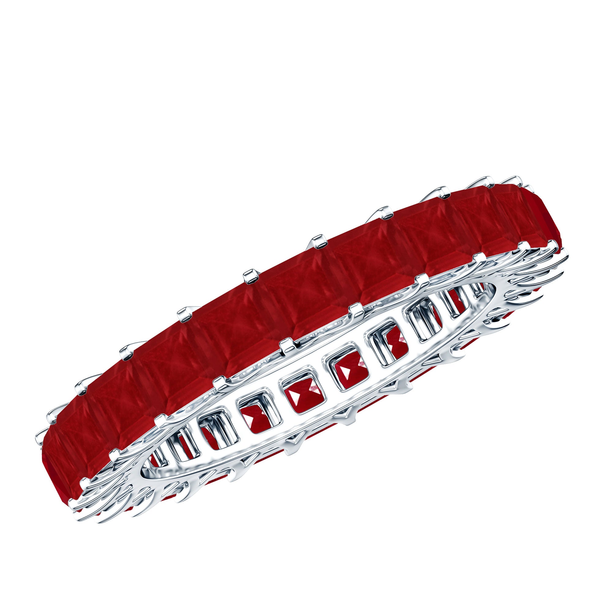 Princess Cut Ruby Eternity Ring – Thin Ruby Wedding Band in Shared Prong Setting | Real AAA Ruby AAA - Rosec Jewels