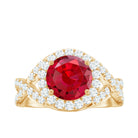 Round Created Ruby Crossover Engagement Ring With Moissanite AAAA - Rosec Jewels