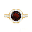 Art Deco 8mm Garnet Engagement Ring with Diamond Halo AAA - Rosec Jewels