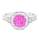3.25 CT Created Pink Sapphire Vintage Inspired Engagement Ring with Diamond Lab Created Pink Sapphire - ( AAAA ) - Quality - Rosec Jewels