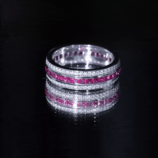 Rosec Jewels-Lab Created Ruby Three Row Wedding Band for Women