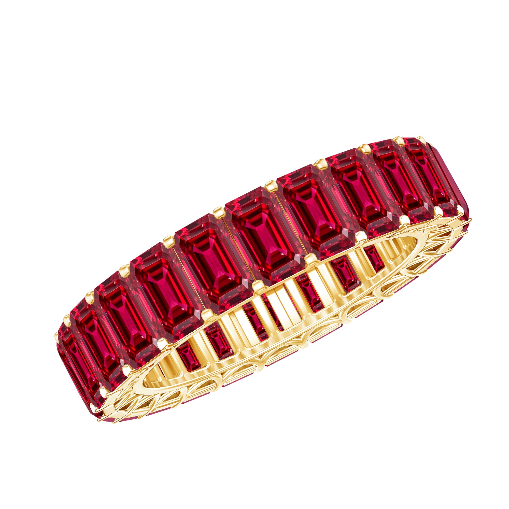 Emerald Cut Lab Grown Ruby Full Eternity Wide Band Ring AAAA - Rosec Jewels