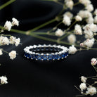 Princess Cut Lab Grown Blue Sapphire Full Eternity Band AAAA - Rosec Jewels