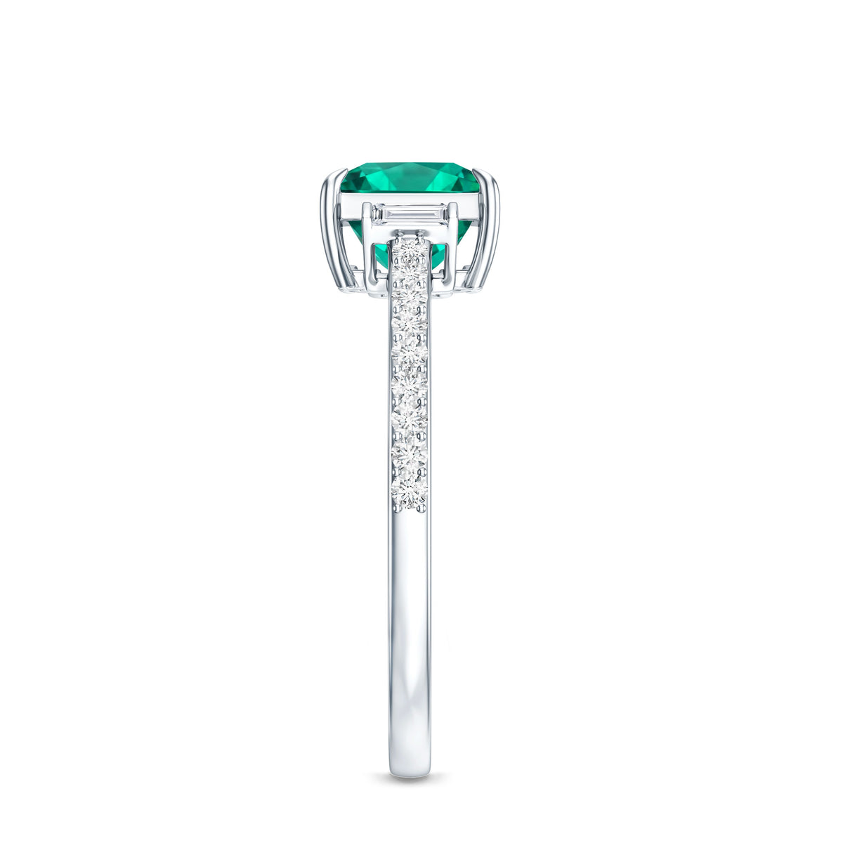 Lab Grown Emerald Diamond 3 Stone Engagement Ring with Certificate AAAA - Rosec Jewels