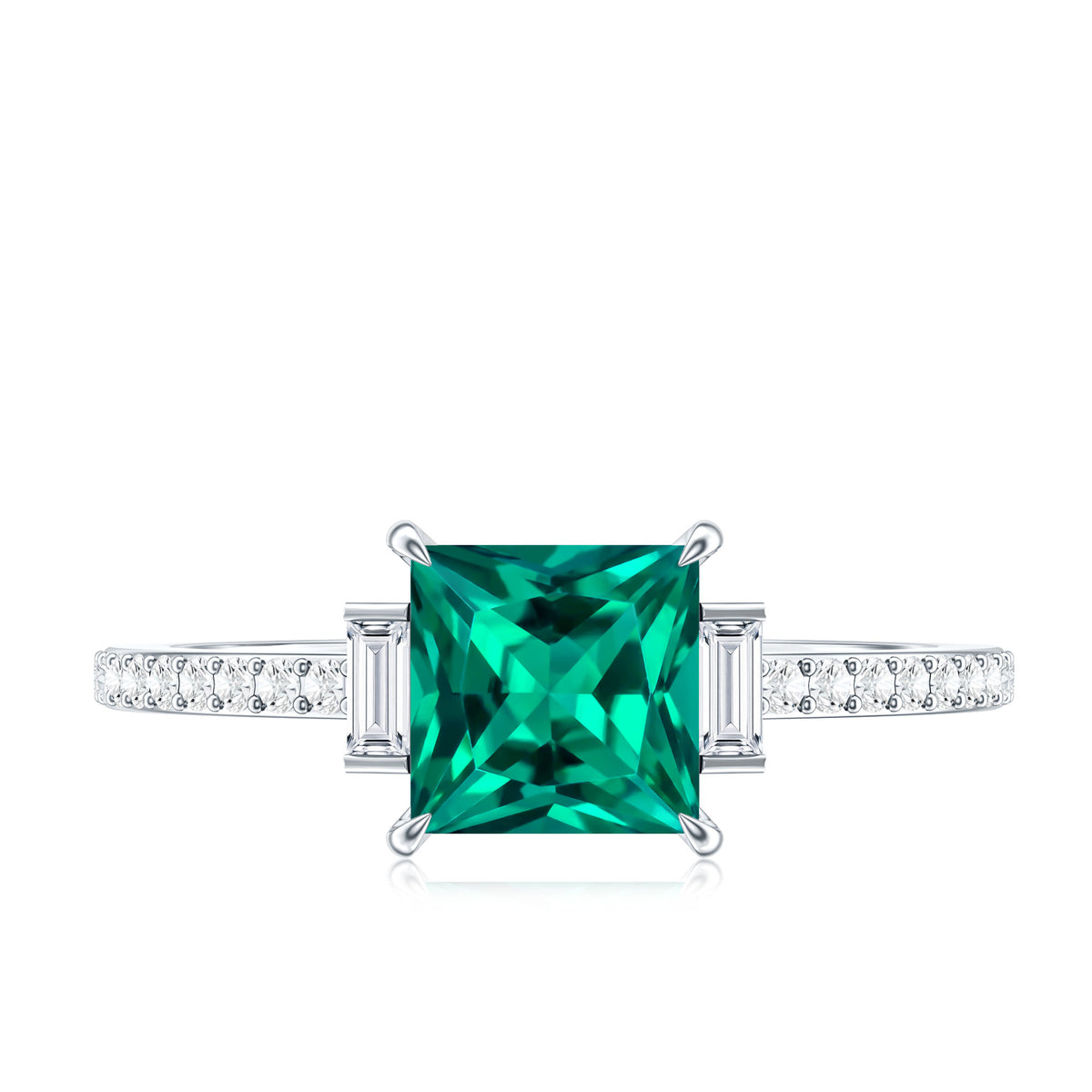 Lab Grown Emerald Diamond 3 Stone Engagement Ring with Certificate AAAA - Rosec Jewels