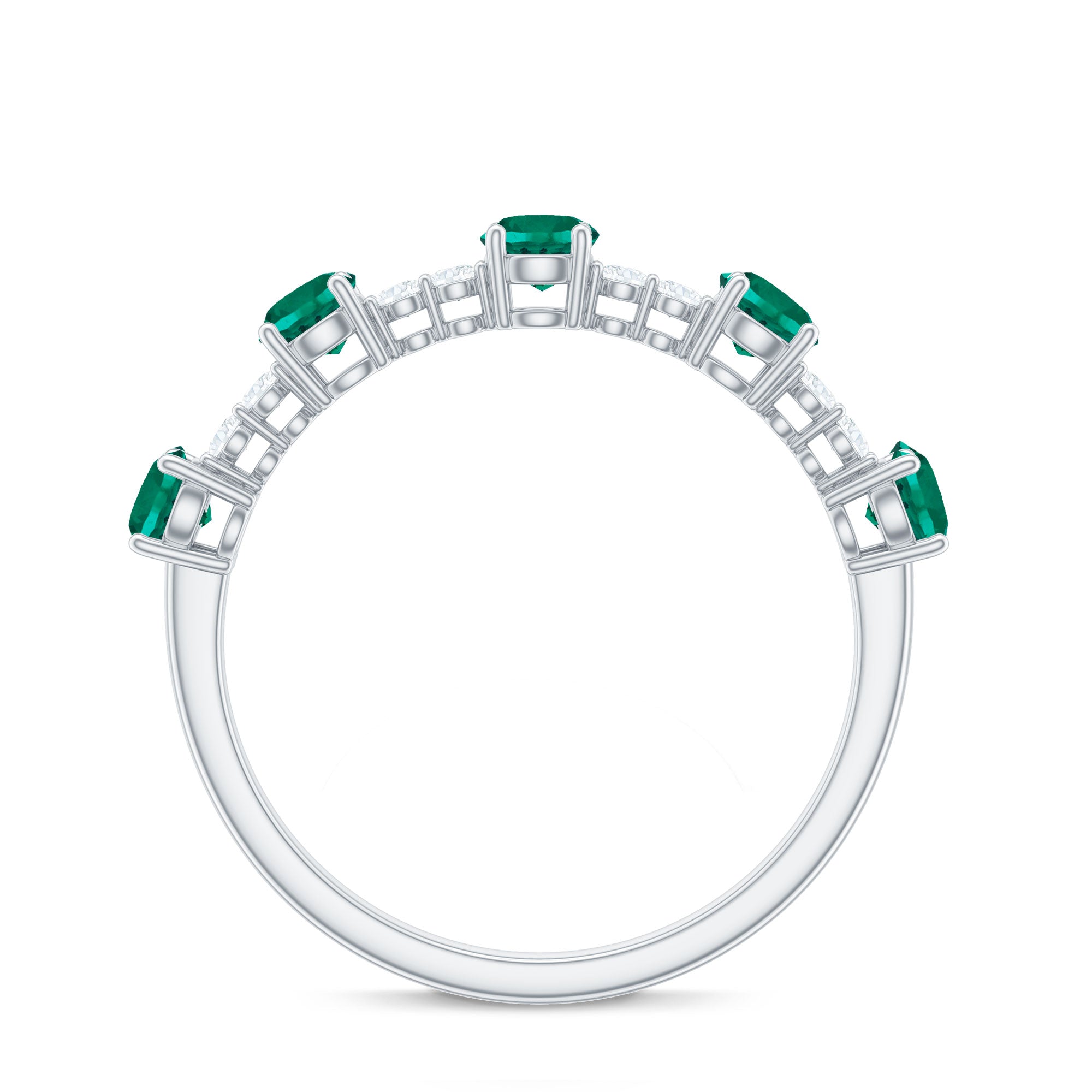 Certified Lab Grown Emerald Half Eternity Anniversary Ring with Diamond AAAA - Rosec Jewels