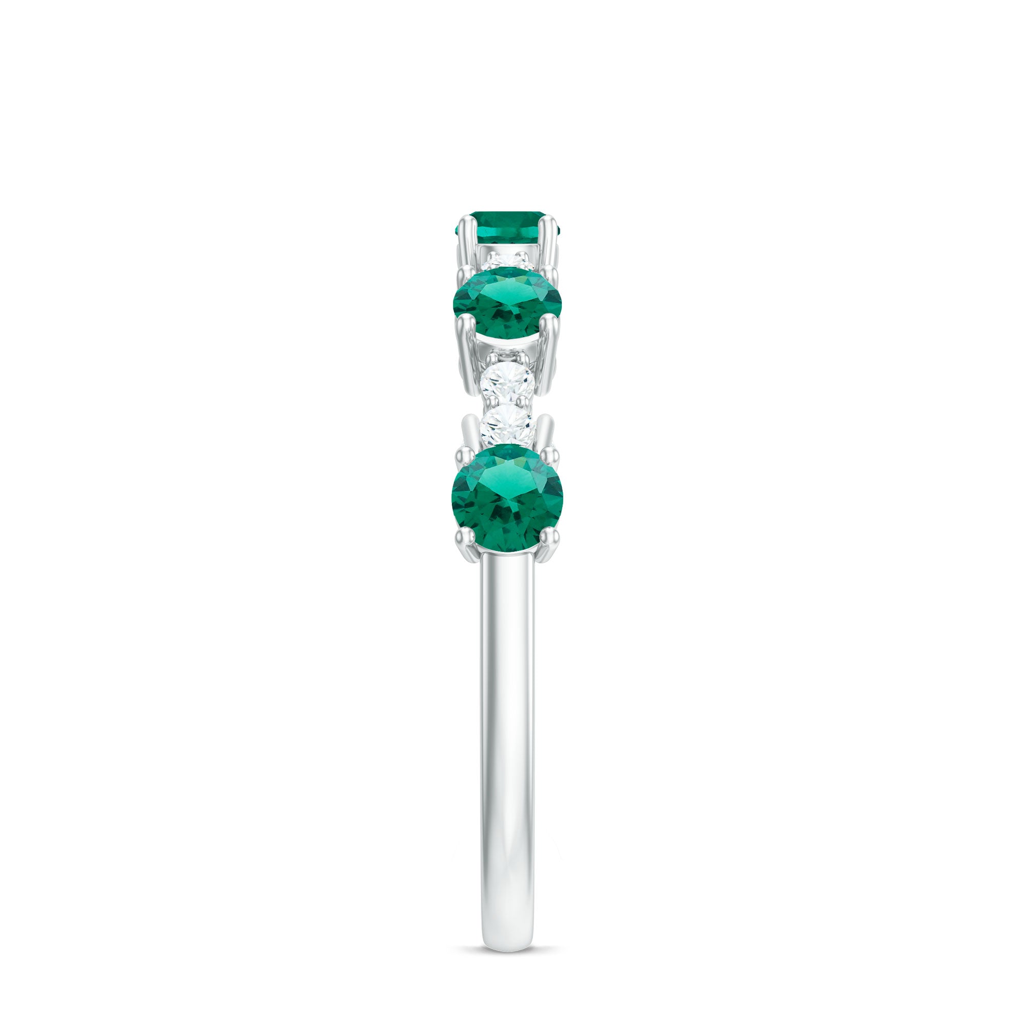 Certified Lab Grown Emerald Half Eternity Anniversary Ring with Diamond AAAA - Rosec Jewels