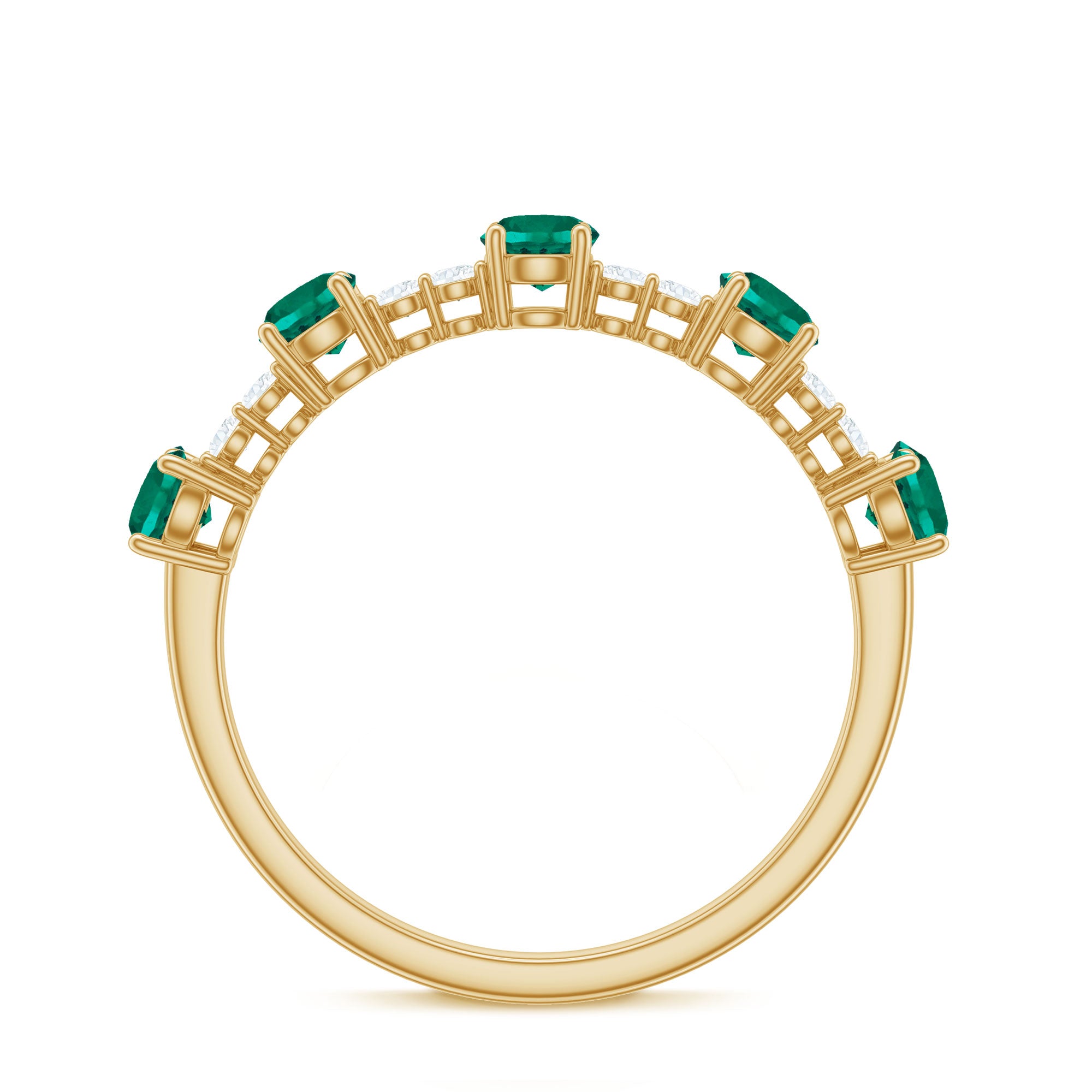 Certified Lab Grown Emerald Half Eternity Anniversary Ring with Diamond AAAA - Rosec Jewels