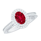 Rosec Jewels-Oval Created Ruby Double Halo Engagement Ring with Diamond