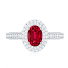 Rosec Jewels-Oval Created Ruby Double Halo Engagement Ring with Diamond