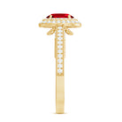 Rosec Jewels-Oval Created Ruby Double Halo Engagement Ring with Diamond