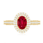 Rosec Jewels-Oval Created Ruby Double Halo Engagement Ring with Diamond