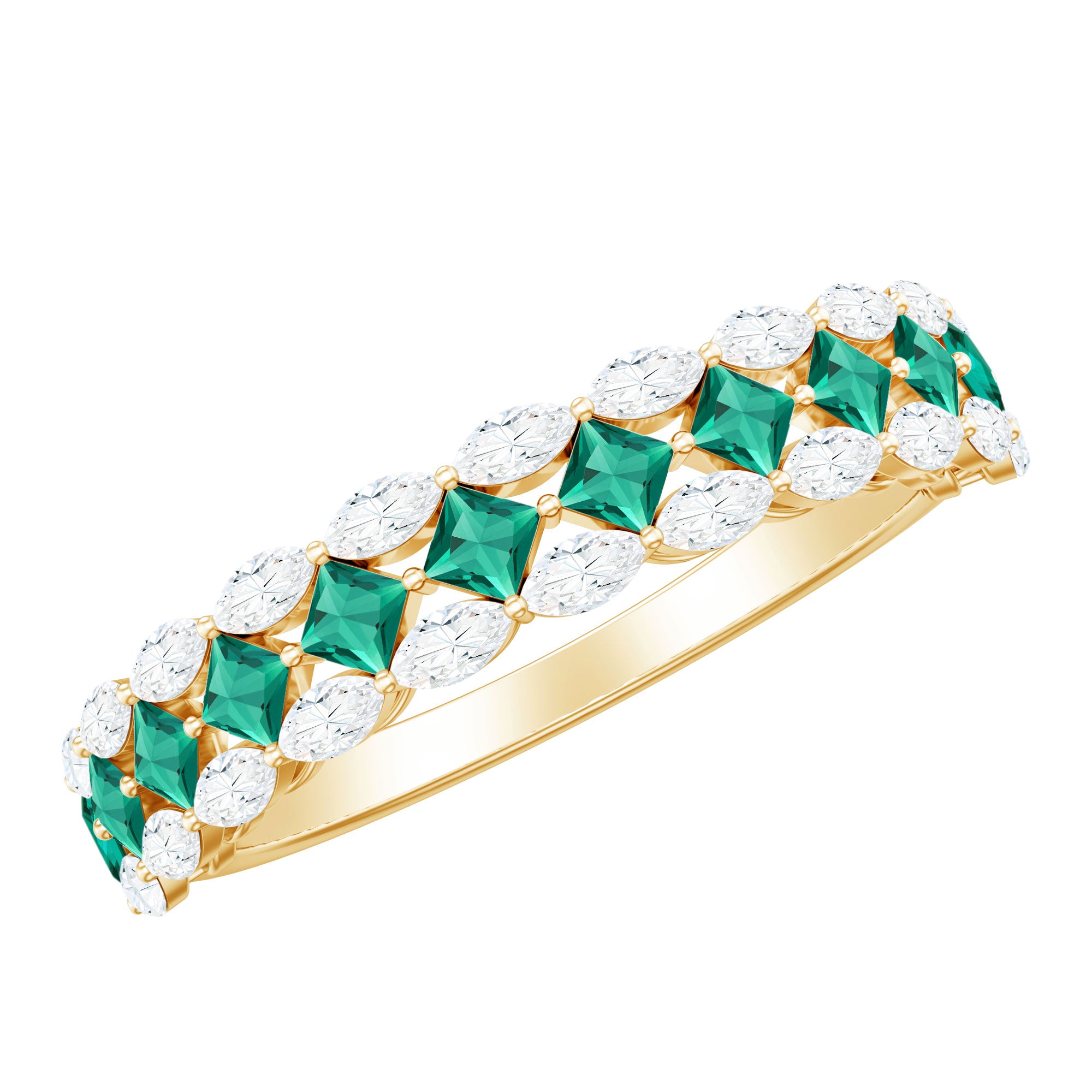 Certified Lab Grown Emerald Half Eternity Wedding Band AAAA - Rosec Jewels