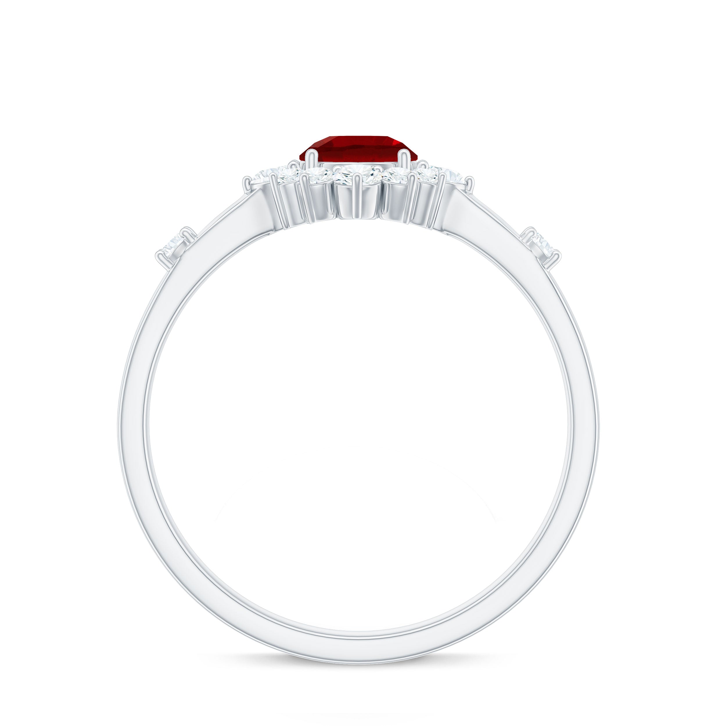 Rosec Jewels-Round Lab Created Ruby Promise Ring with Diamond Halo