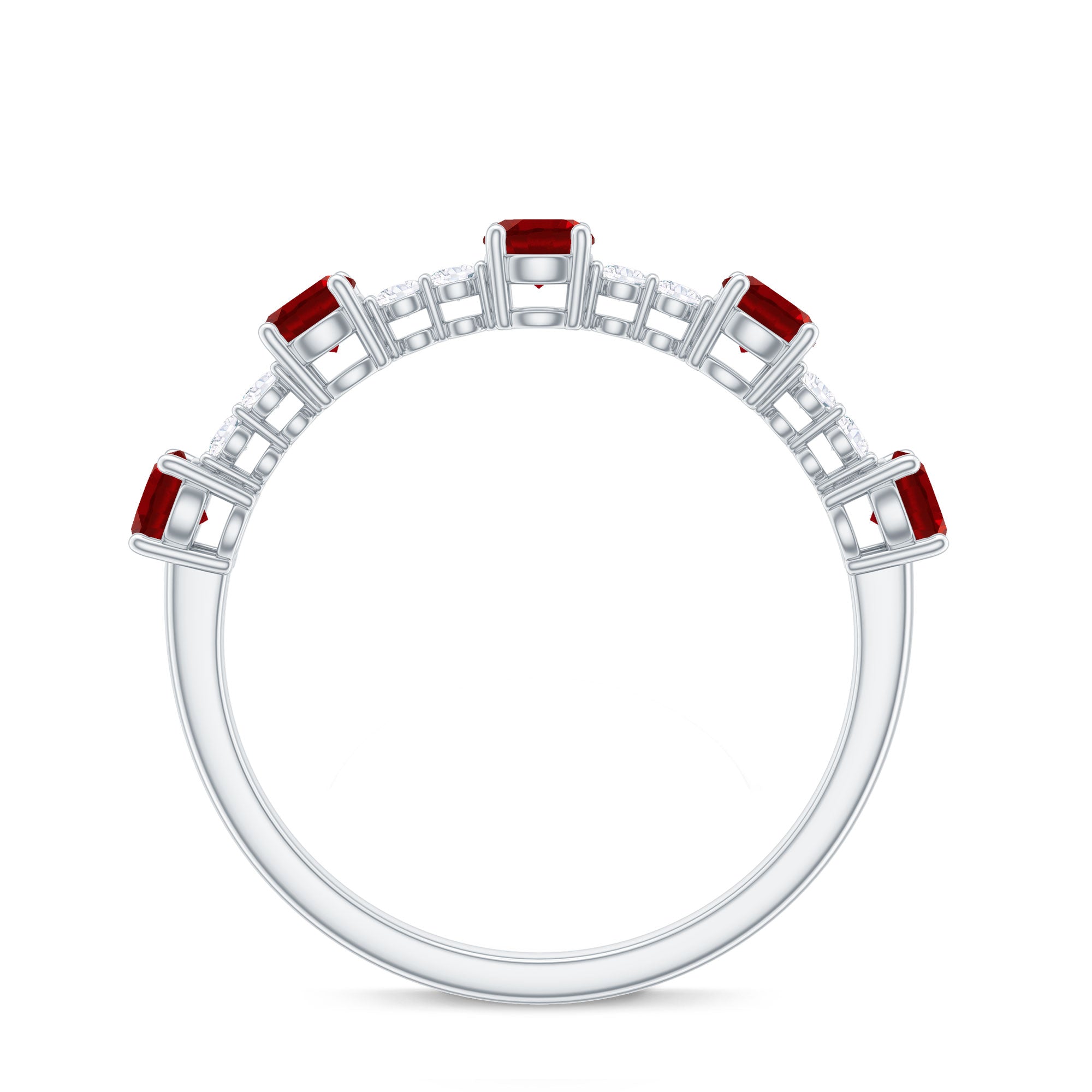 Rosec Jewels-Lab Created Ruby and Diamond Half Eternity Stackable Ring