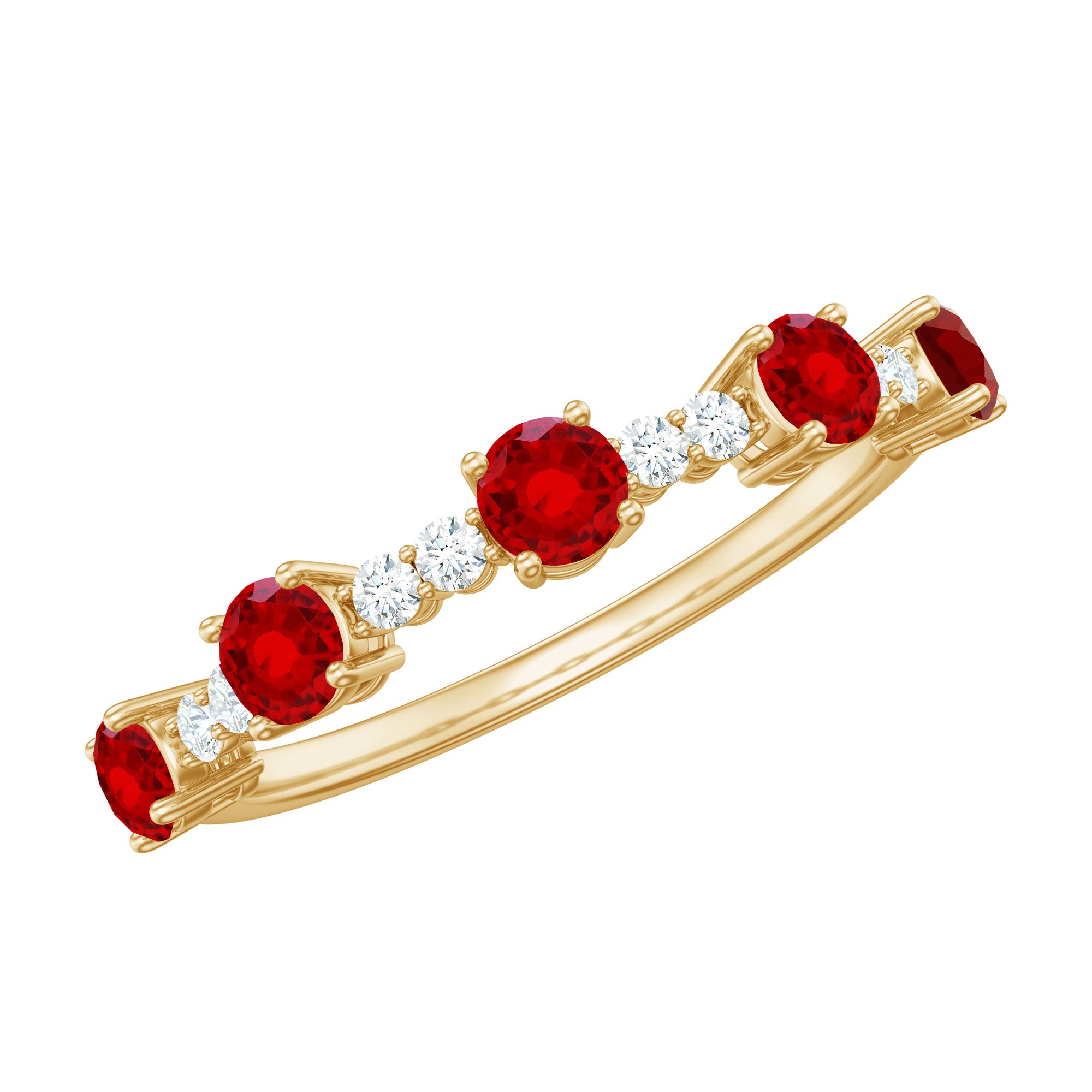 Rosec Jewels-Lab Created Ruby and Diamond Half Eternity Stackable Ring
