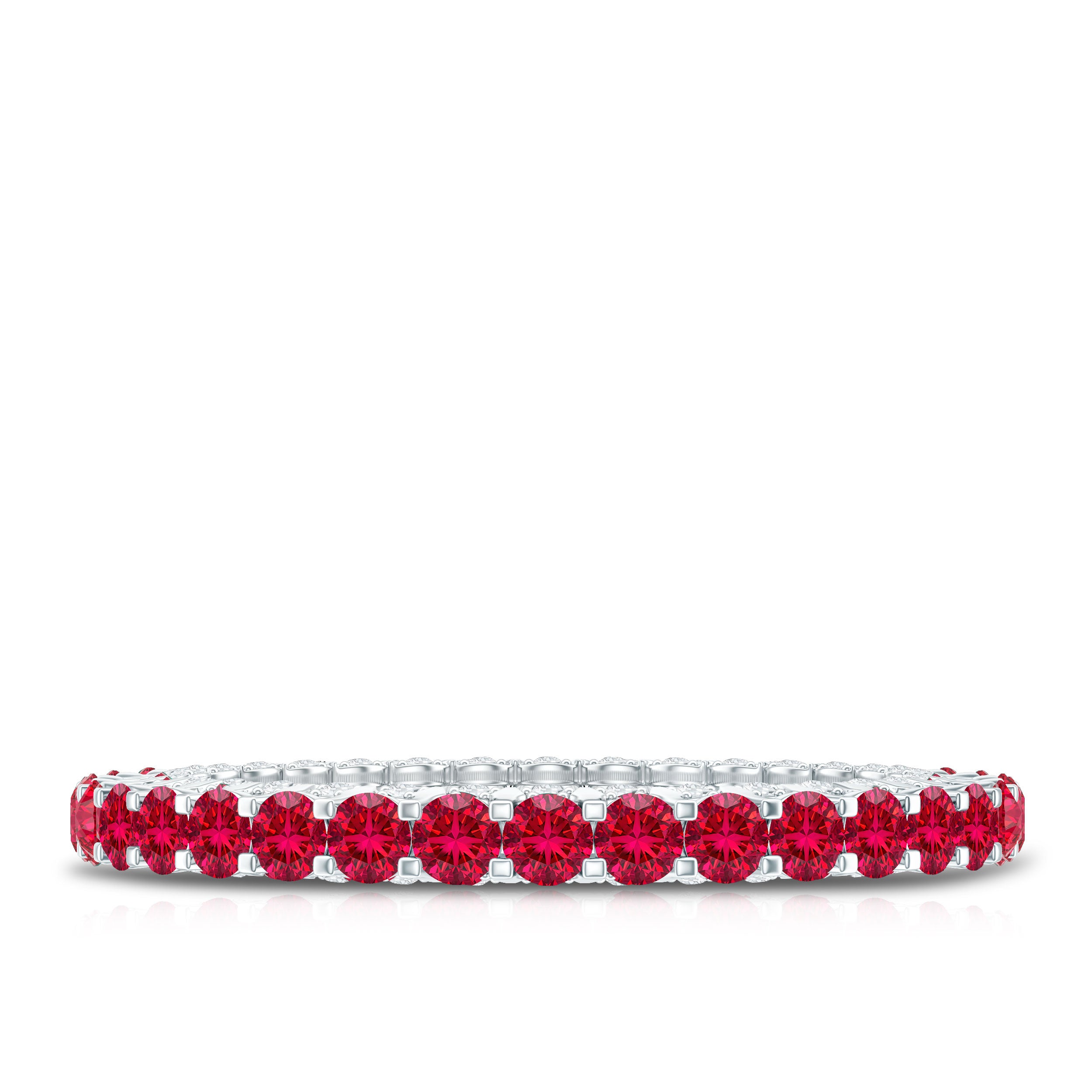 Round Shape Lab Grown Ruby and Diamond Eternity Wedding Band AAAA - Rosec Jewels