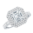 Certified Asscher Cut Moissanite Double Halo Engagement Ring D-VS1 - Rosec Jewels