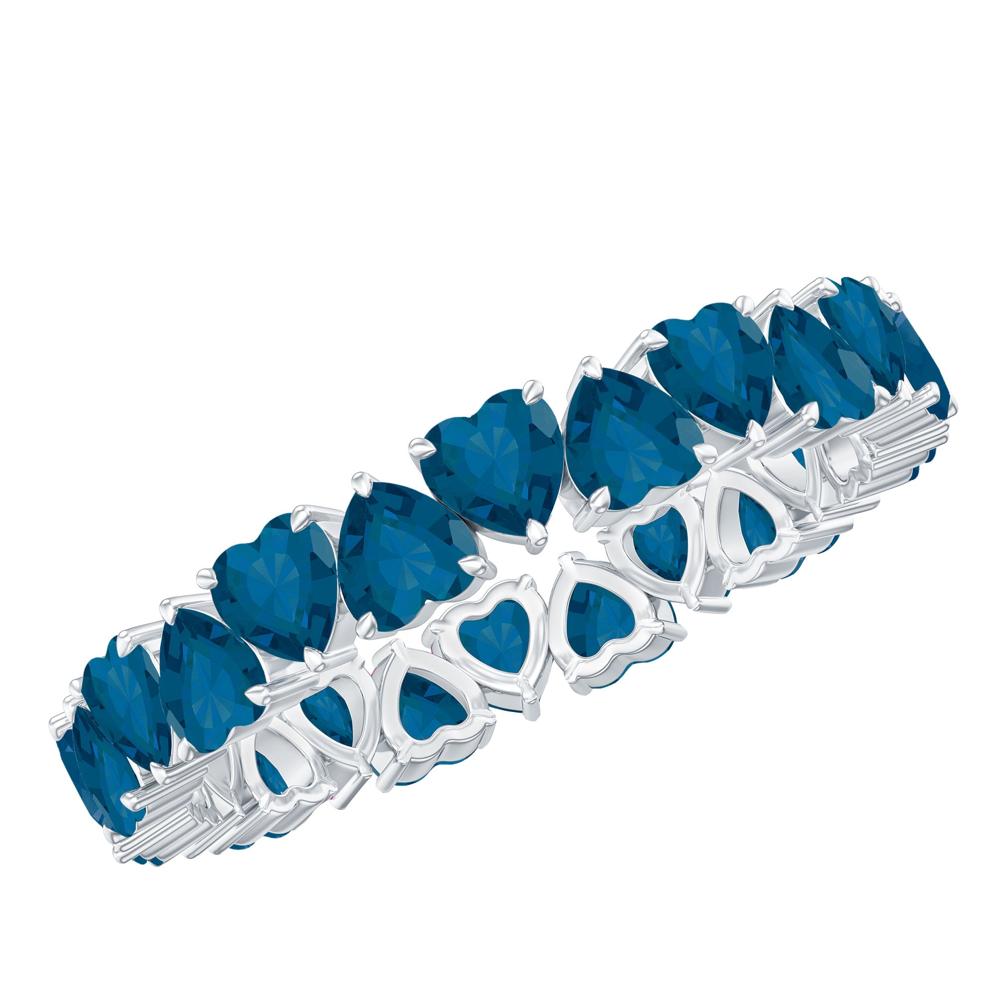 London Blue Topaz Heart Eternity Band Ring AAA - Rosec Jewels